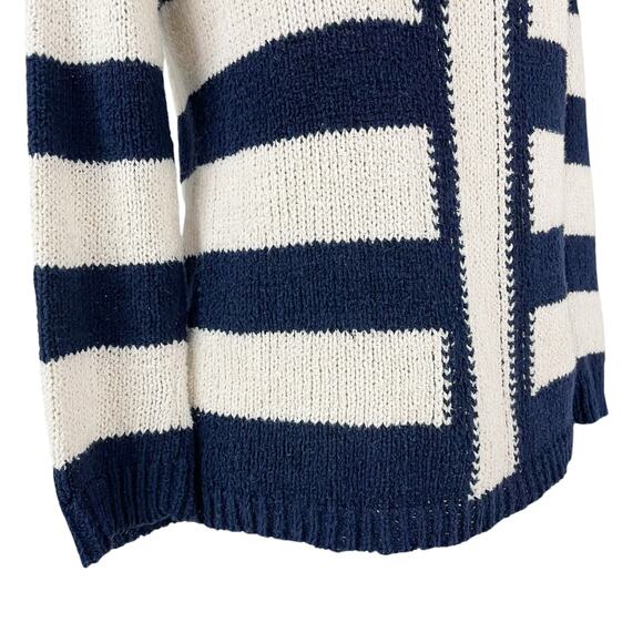 J. CREW Mixed Stripe Navy & Ivory Cotton-Linen Blend Sweater Size S - Picture 6 of 8